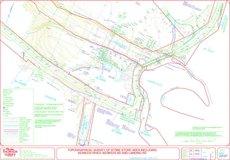 Topographical survey of the Stone Store area, including Kerikeri Road, Landing Road and Kerikeri River